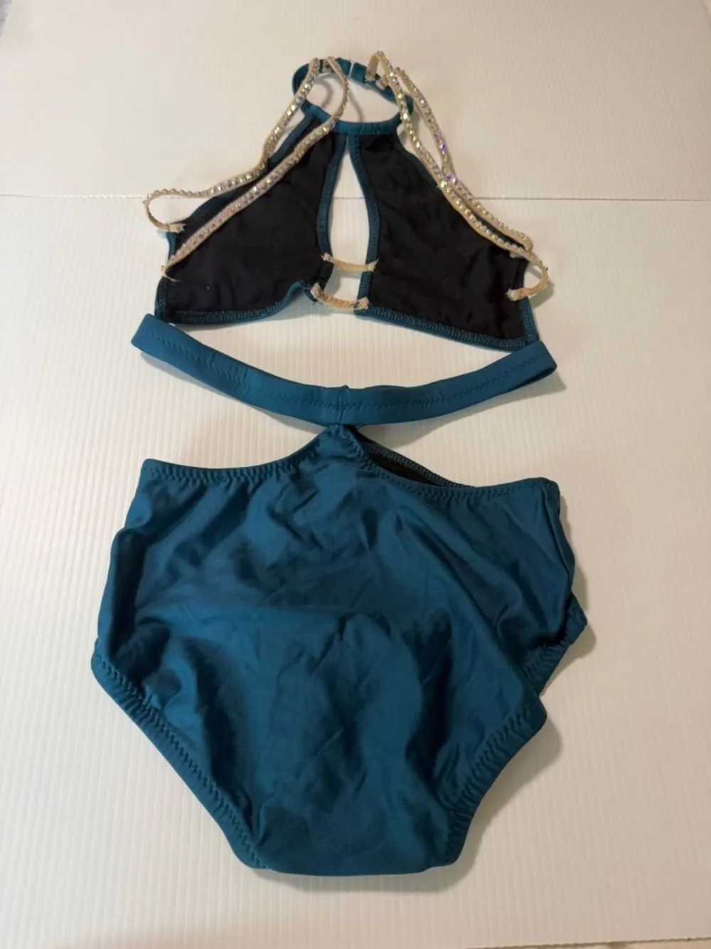 Custom made dance costume blue bling 2 piece style LC-large child